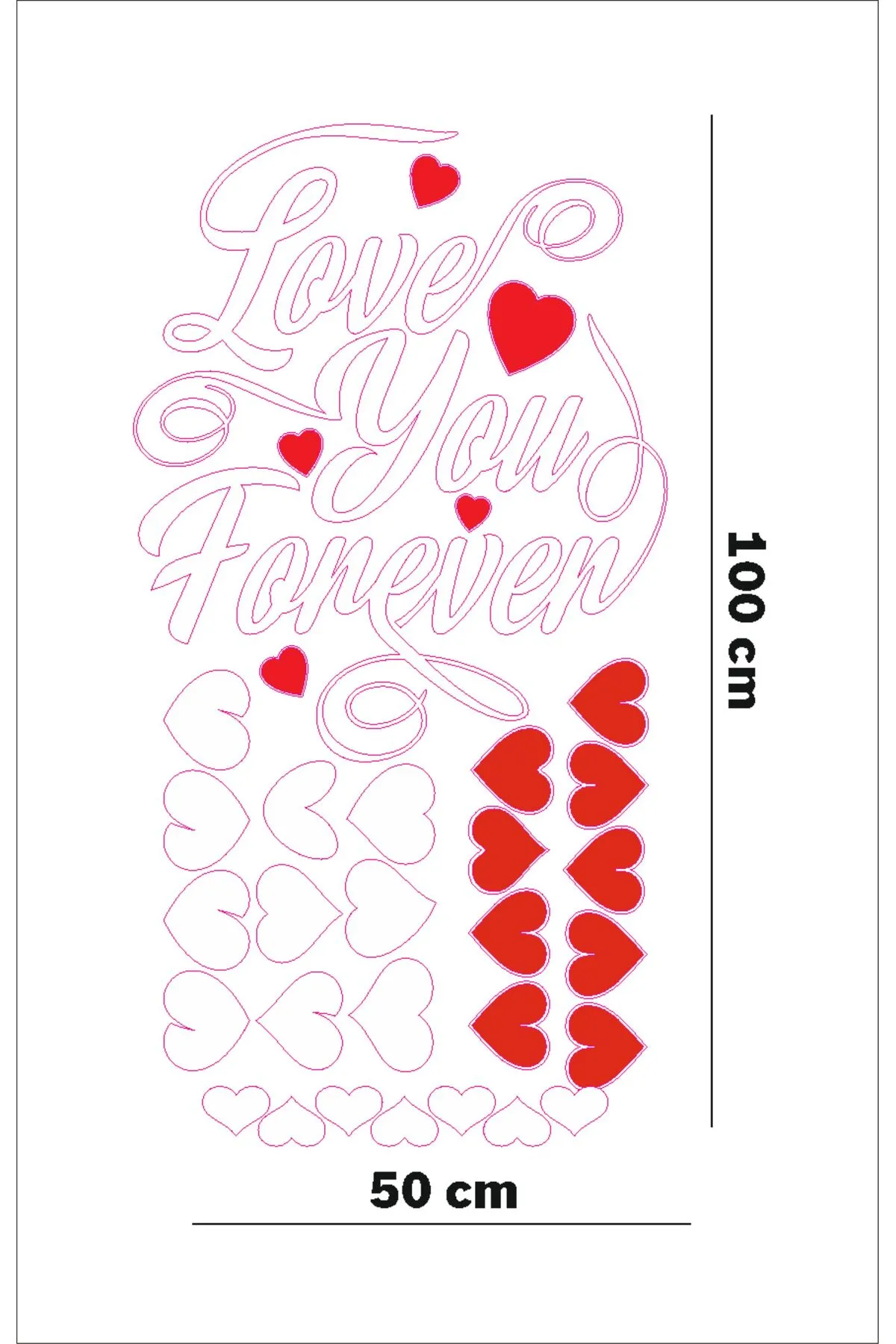 Bizerk Görsel Sevgililer Günü 14Şubat Valentine's Day Kırmızı Beyaz Kalpler Love You Forever Vitrin Sticker Folyo
